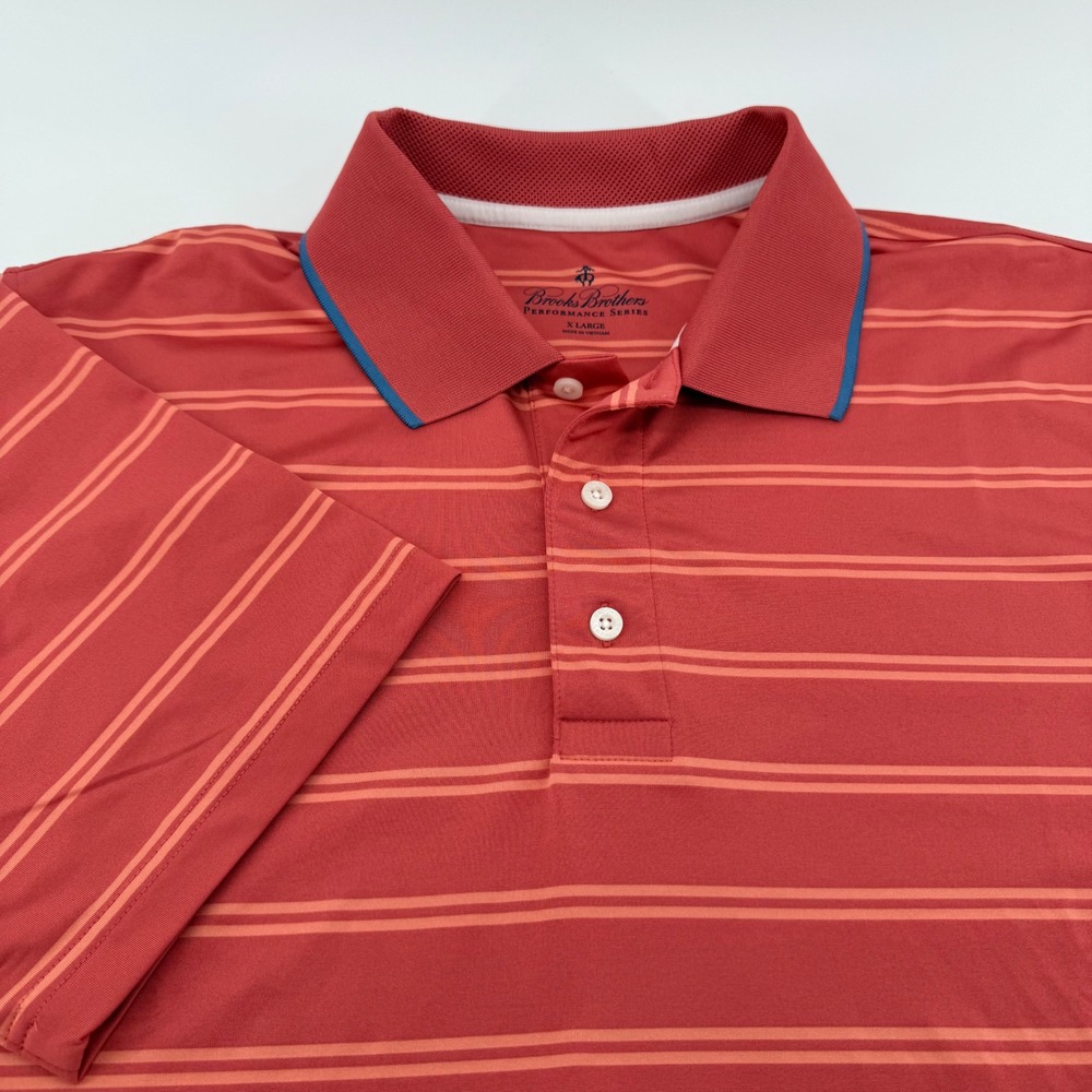 Brooks Brothers Performance Series Polo Shirt Mens XL Red Striped Golf Short Slv